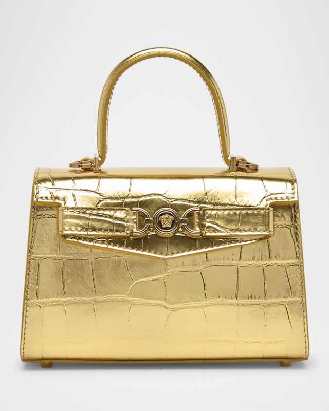 La Medusa Metallic Croc-Embossed Bag